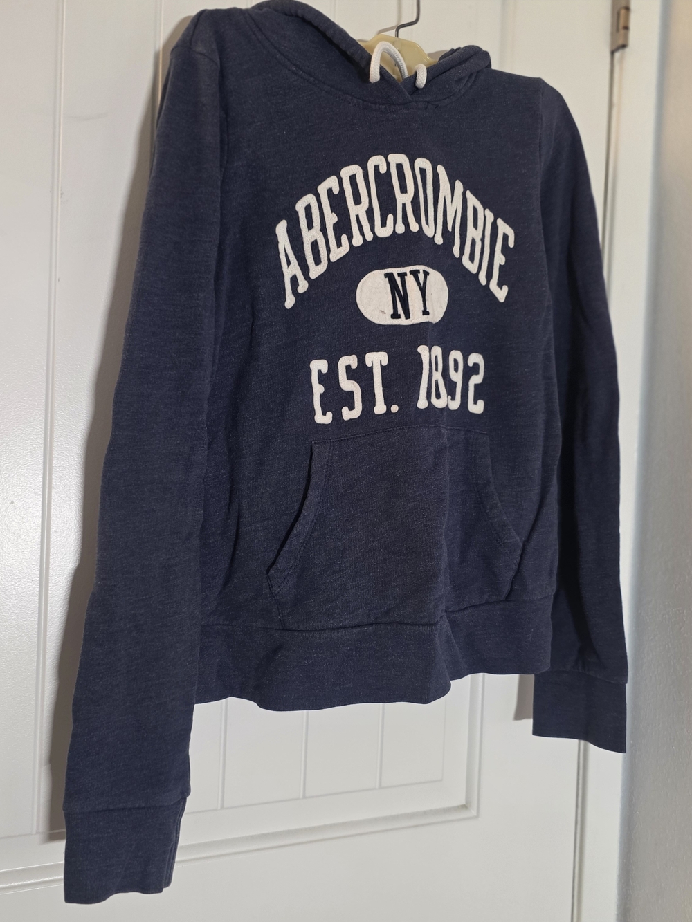 Abercrombie & Fitch Navy Blue Pullover Hoodie with White Logo